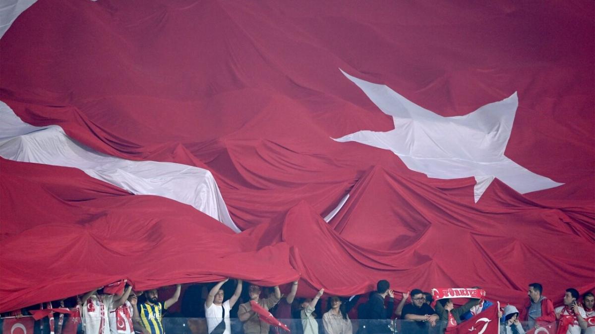 Turkey football fans and flag